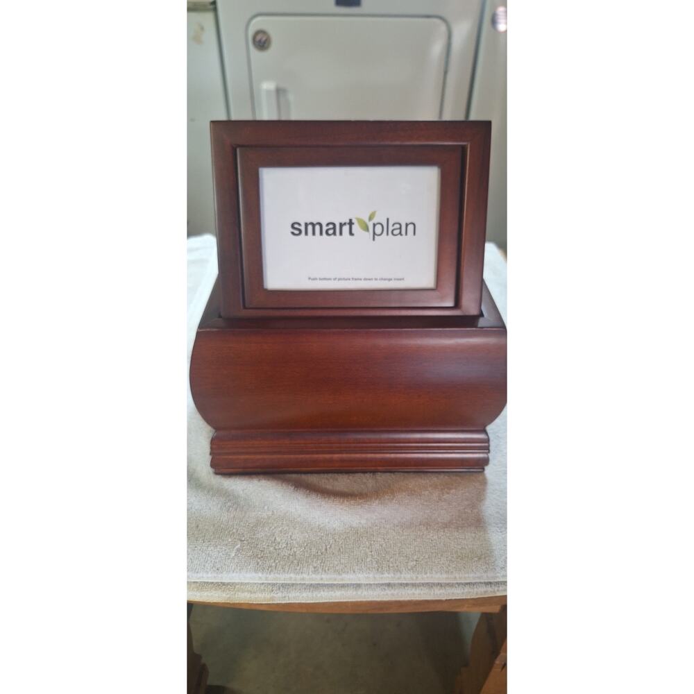 Cherry wood cremation box with picture frame